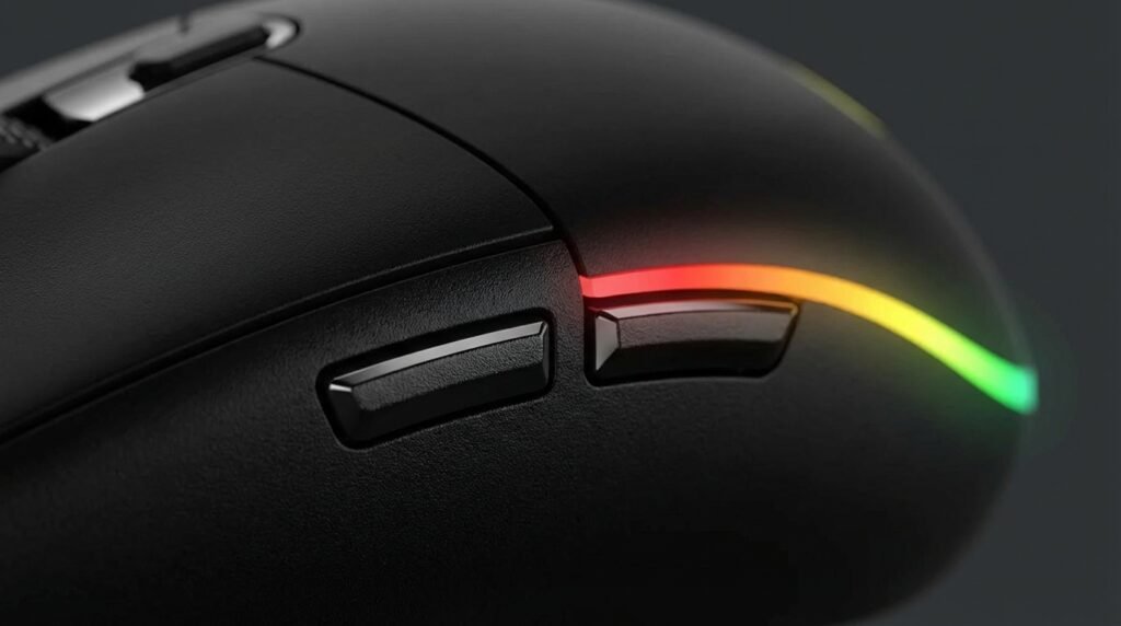 Close-up ปุ่มด้านข้างเมาส์ Logitech G102 Lightsync