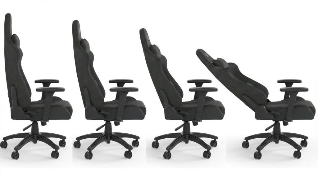 Corsair TC100 Relaxed แสดงมุมการเอนพนักพิงหลายระดับ