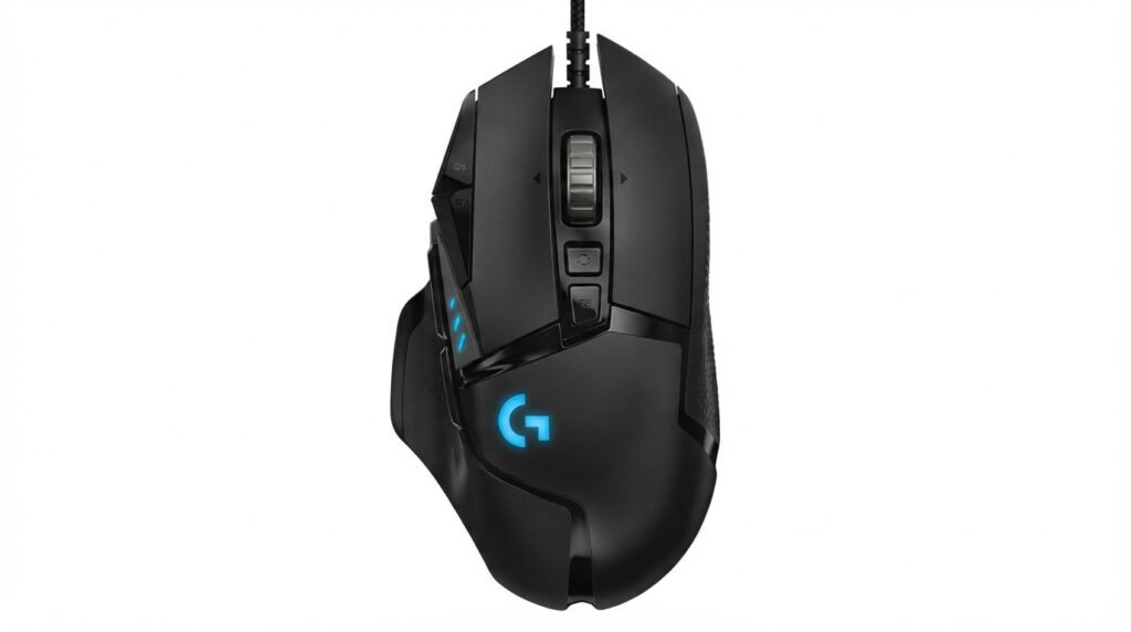 Logitech G502 HERO มุมบนแสดงปุ่ม DPI