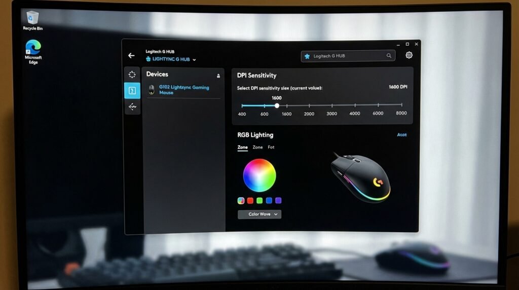 หน้าจอซอฟต์แวร์ Logitech G HUB ตั้งค่า DPI