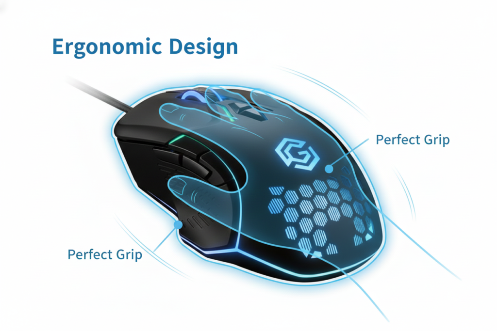 เมาส์เกมมิ่งนั่งสบาย iwachi g2 ergonomic design จับถนัดมือ