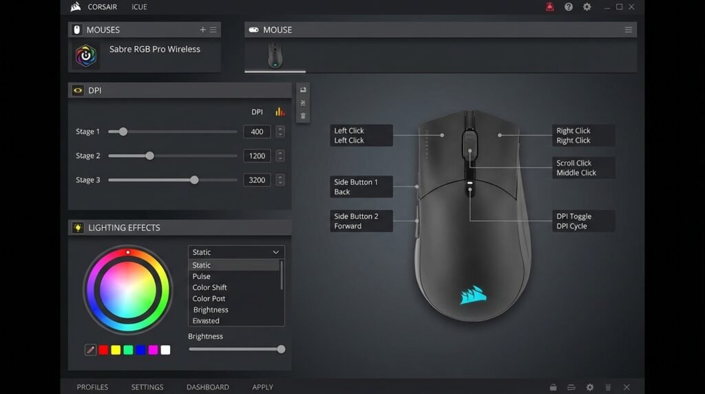 ซอฟต์แวร์ Corsair iCUE สำหรับตั้งค่า Sabre RGB Pro Wireless