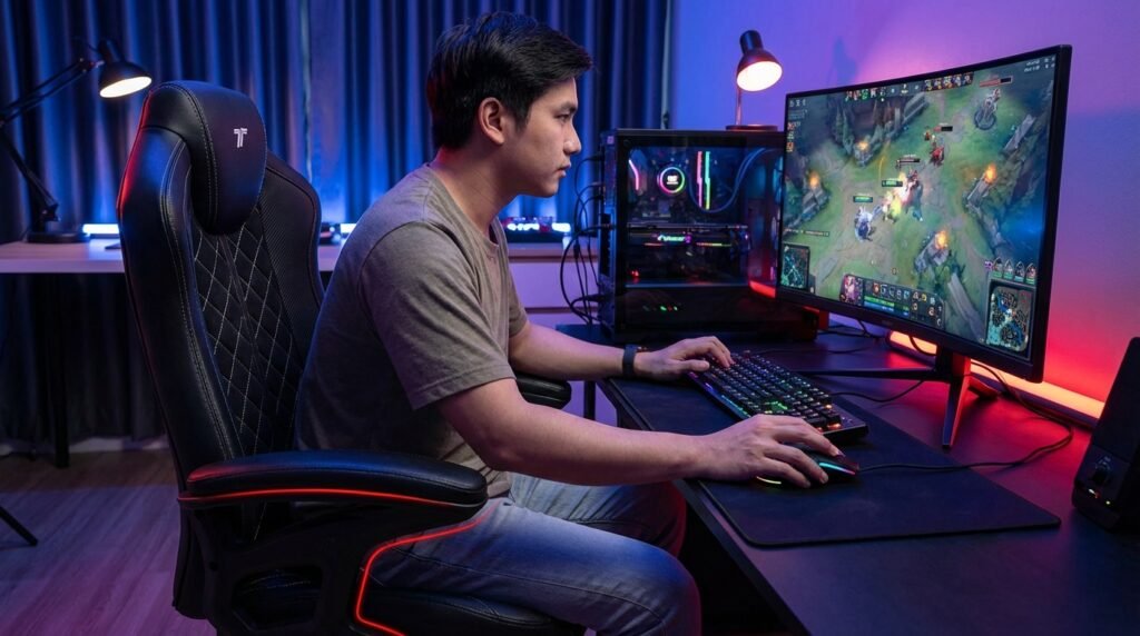 เกมเมอร์ใช้งาน TTRacing Duo V4 เล่นเกม