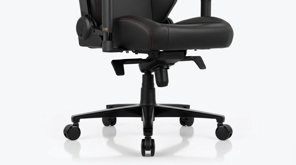 มุมมองด้านข้างของ Secretlab TITAN Evo แสดงฐานอลูมิเนียม