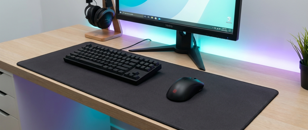 เซ็ตอัปโต๊ะเกมมิ่งพร้อมเมาส์ ZOWIE EC2-DW และคีย์บอร์ดเกมมิ่ง