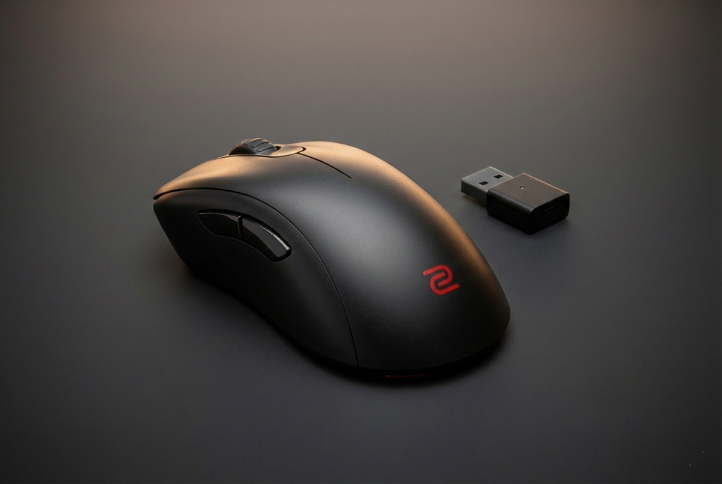 มุมด้านข้างเมาส์ ZOWIE EC2-DW แสดงทรงเออร์โกโนมิกส์มือขวา