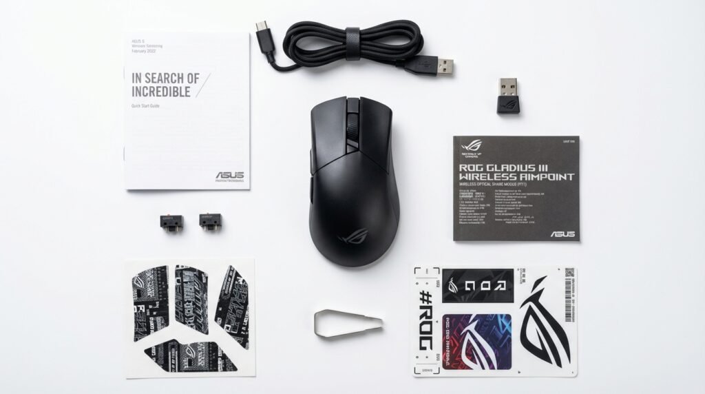 ASUS ROG Gladius III Wireless AimPoint พร้อมอุปกรณ์เสริมครบชุด