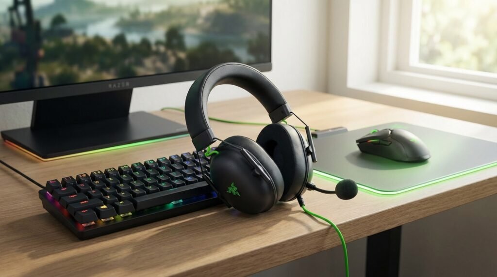 Razer BlackShark V2 X บนโต๊ะ gaming setup