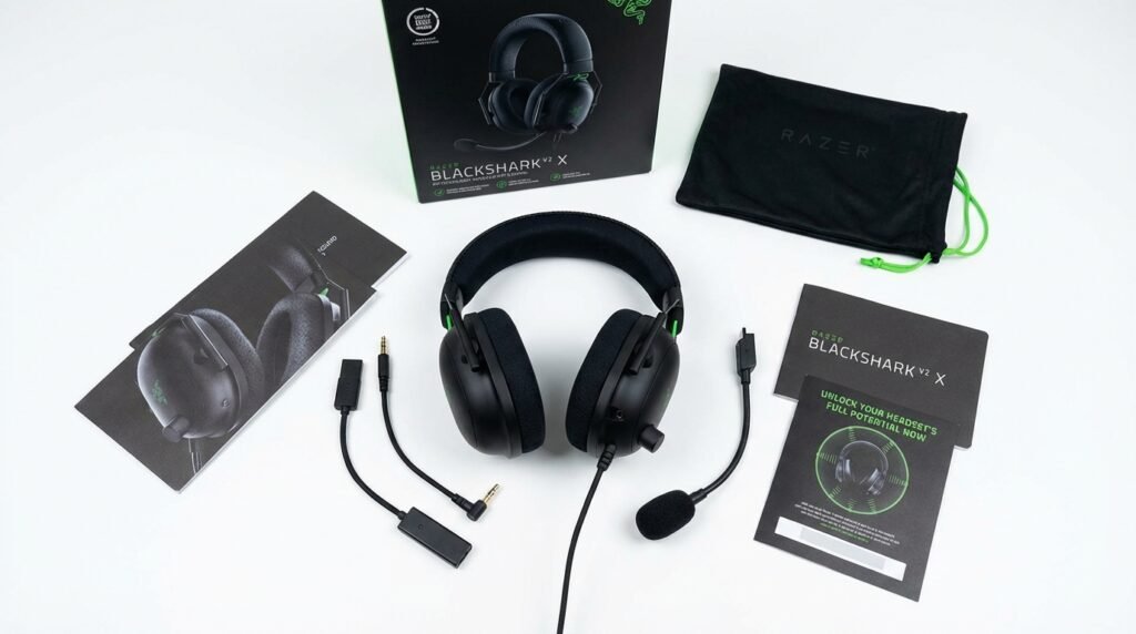 กล่อง Razer BlackShark V2 X และอุปกรณ์ภายในกล่อง