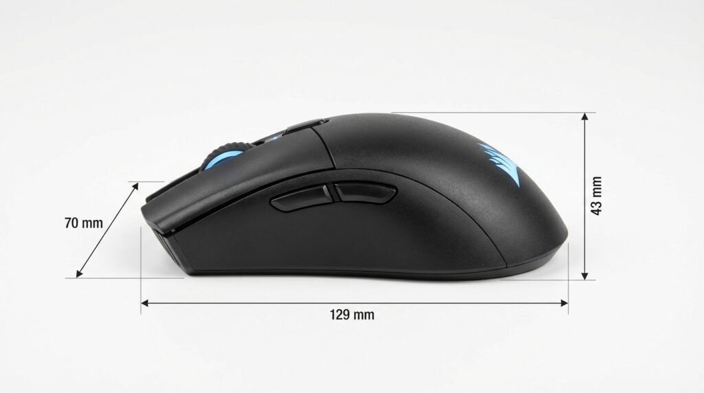 Corsair Sabre RGB Pro Wireless มุมด้านข้างแสดงรูปทรง ergonomic