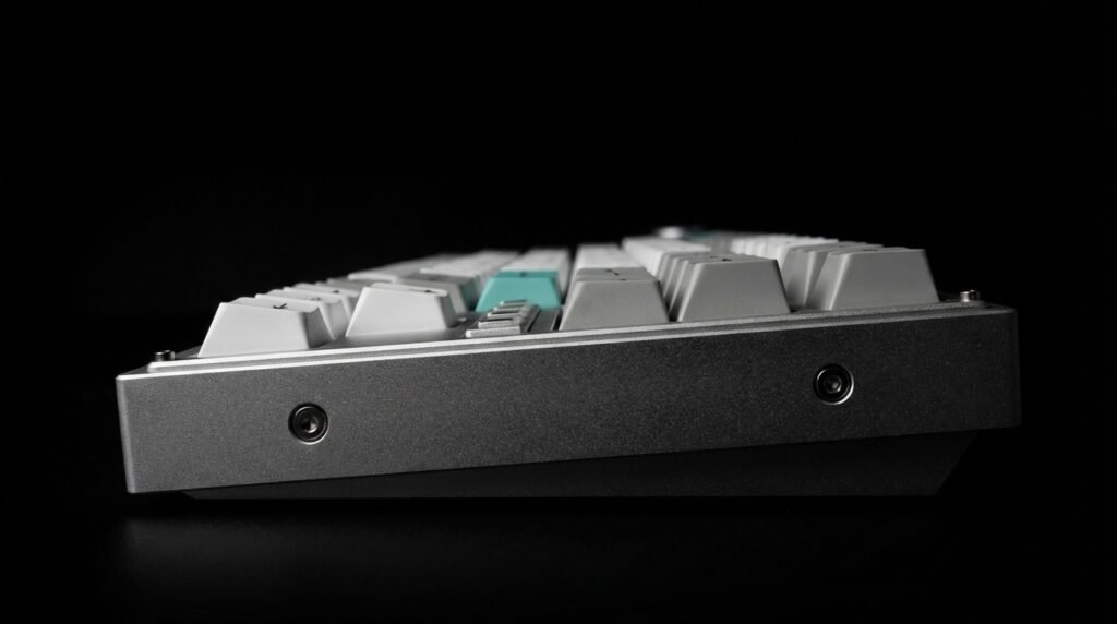 Lemokey L3 มุมด้านข้างแสดง profile และ aluminum chassis