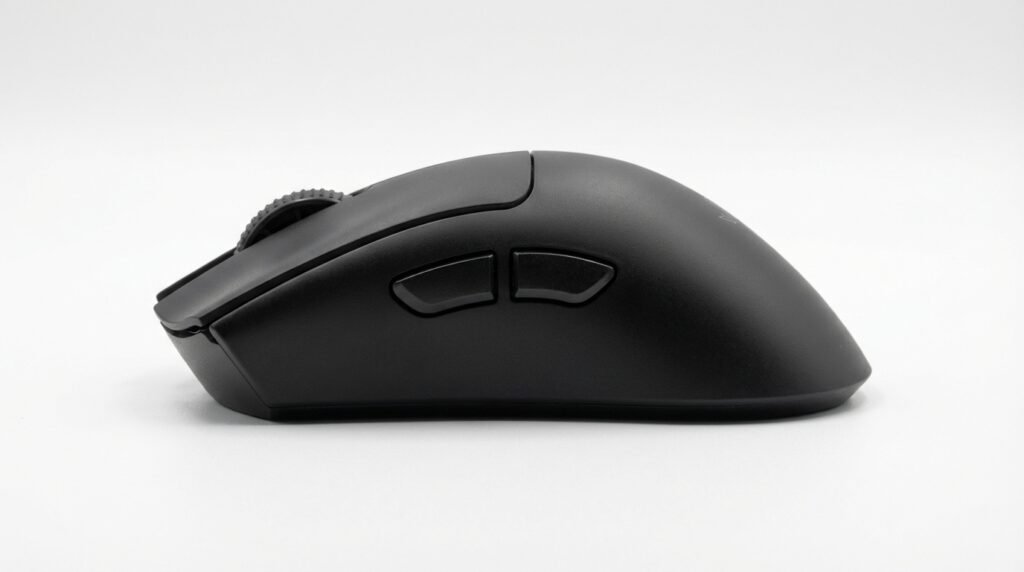 มุมด้านข้าง Razer DeathAdder V4 Pro แสดงดีไซน์ Ergonomic