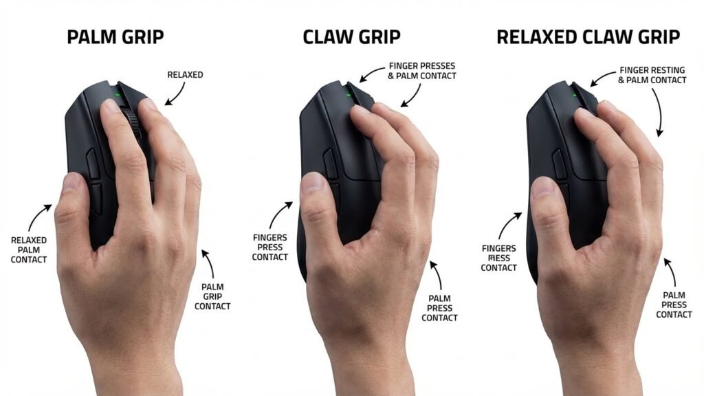 Razer Viper V3 Pro เหมาะกับ Palm Grip, Claw Grip และ Relaxed Claw Grip