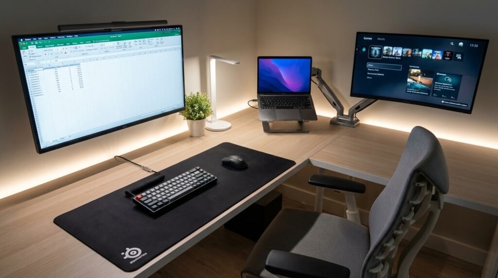 โต๊ะทำงานเกมมิ่งใช้แผ่นรองเมาส์ SteelSeries QcK Performance