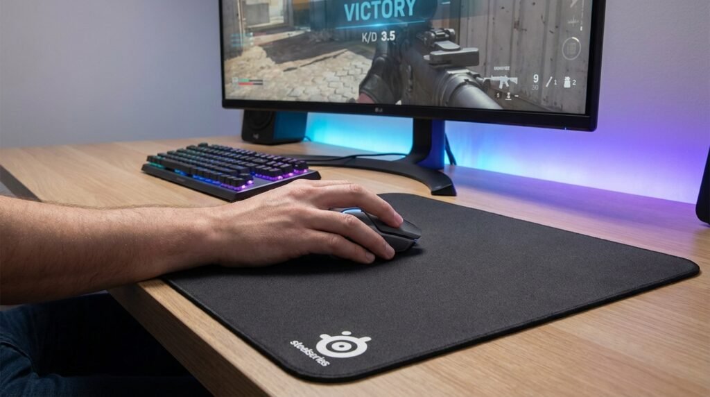 เกมเมอร์ใช้ SteelSeries QcK Performance เล่นเกม FPS