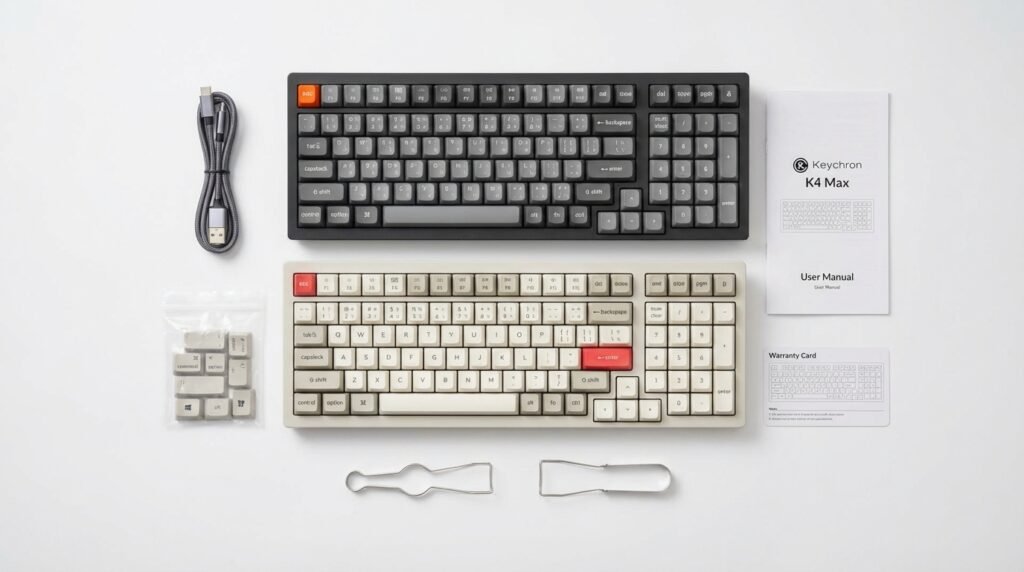 Keychron K4 unboxing สายชาร์จ keycap puller ในกล่อง