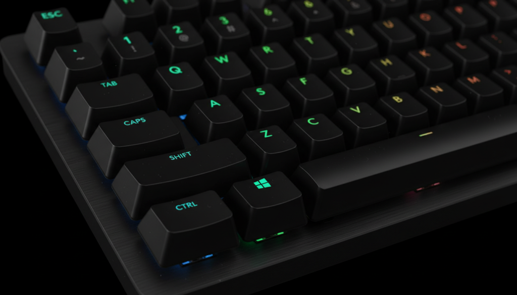 มุมด้านข้าง Logitech G512 แสดงโครงอลูมิเนียมและ profile คีย์บอร์ด