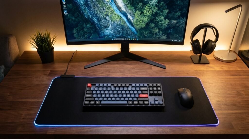 Keychron K8 Pro minimal gaming desk setup workspace