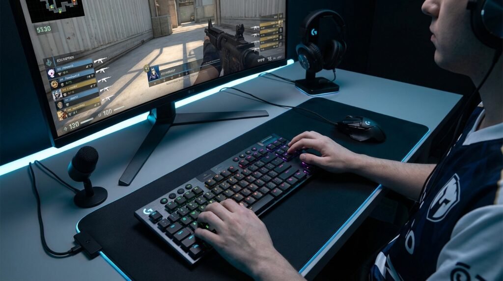 เกมเมอร์ใช้ Logitech G915 TKL เล่น Valorant บน Gaming Setup