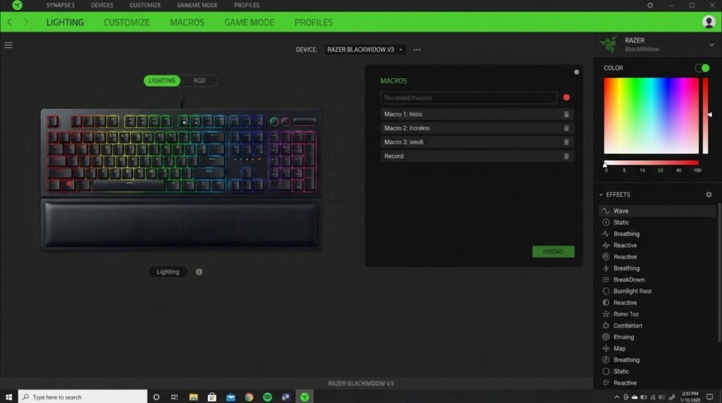 Razer Synapse 3 software สำหรับ BlackWidow V3