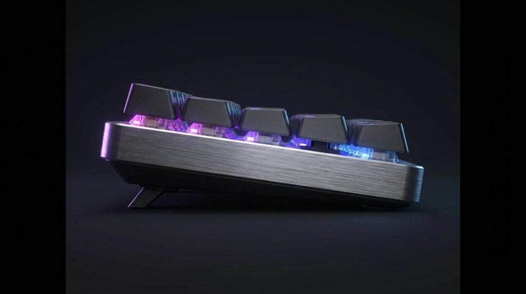 SteelSeries Apex Pro Mini Wireless มุมมองด้านข้าง แสดงโครงอลูมิเนียม